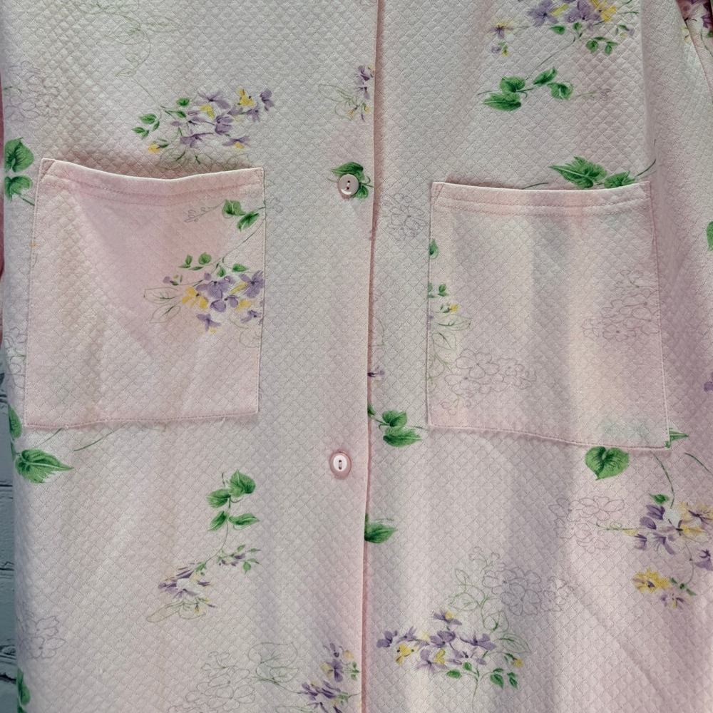 Casual Night Robe Womens M Pink Floral Housecoat Pockets Lounge Duster Button - Picture 5 of 7